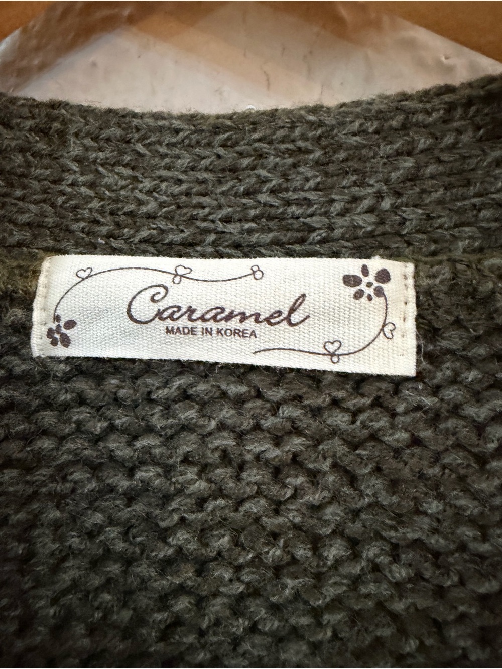 Caramel olive green boho long cardigan - Picture 8 of 8